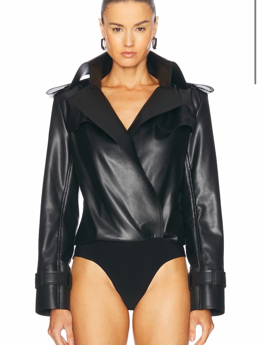 Norma Kamali Double Breasted Trench Bodysuit in Black